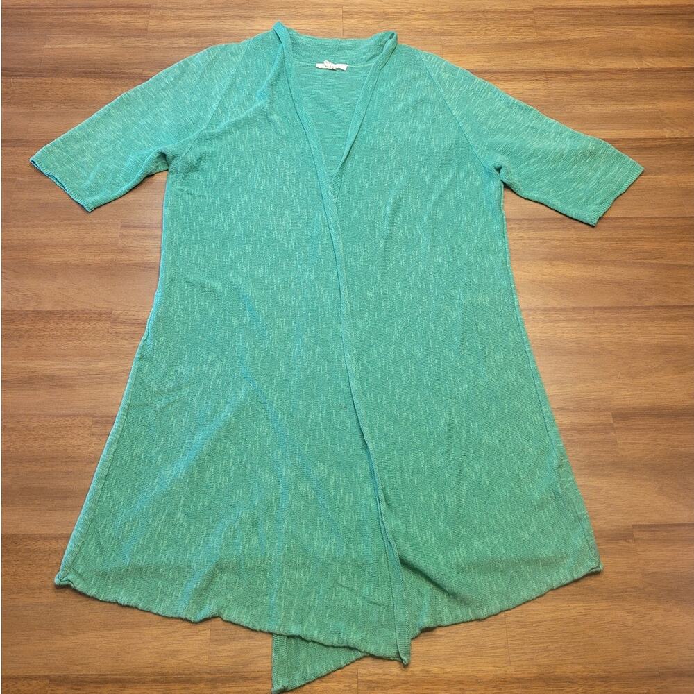Eileen Fisher Linen Cotton Slub Cardigan PM Green EUC